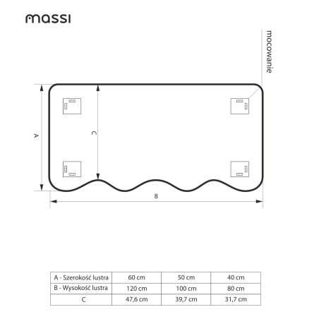 Lustro WAVE LED – falowany design, 3 kolory szkła