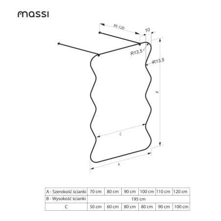 Massi Ścianka prysznicowa Walk in szkło transparentne falowane 8mm MOLIS Wave Duo Clear | Różne rozmiary