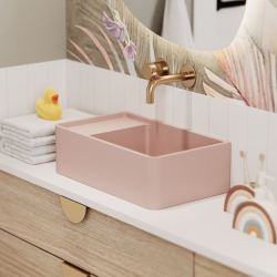 Umywalka z kamienia syntetycznego nablatowa / wisząca prostokątna różowa 43 cm x 25 cm EVELIA Pink
