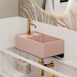 Umywalka z kamienia syntetycznego nablatowa / wisząca prostokątna różowa 43 cm x 25 cm EVELIA Pink