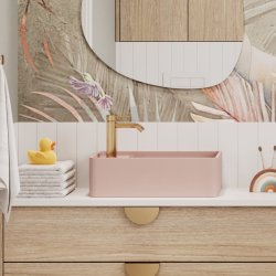 Umywalka z kamienia syntetycznego nablatowa / wisząca prostokątna różowa 44 cm x 25 cm EVELIA Pink