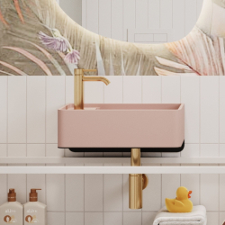 Umywalka z kamienia syntetycznego nablatowa / wisząca prostokątna różowa 43 cm x 25 cm EVELIA Pink