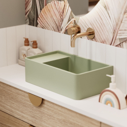 Umywalka z kamienia syntetycznego nablatowa / wisząca prostokątna zielona 44 cm x 25 cm EVELIA Green