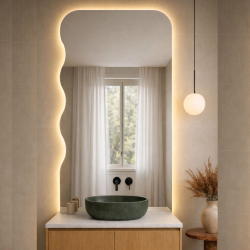 Lustro dekoracyjne oszlifowane z podświetleniem MASSI Lustro WAVE Aura Half LED – różne rozmiary i kolory