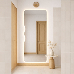 Lustro WAVE Aura LED – falowany kształt, duże rozmiary, 3 kolory