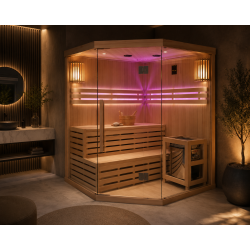 Sauna fińska wewnętrzna wysokotemperaturowa z piecem HARVIA 6KW z kamieniami 4 - 5 osobowa 150 x 150 CM