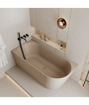 Wanna narożna 160×75 cm z konglomeratu – beżowy mat  | MASSI