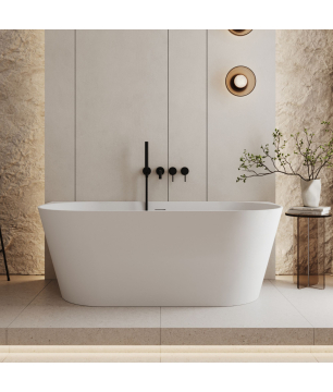Wanna przyścienna z konglomeratu 160×75 cm – biały mat  | WALL