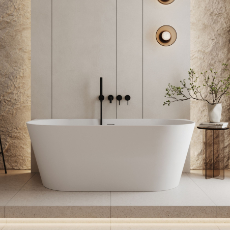 Wanna przyścienna z konglomeratu 160×75 cm – biały mat  | WALL