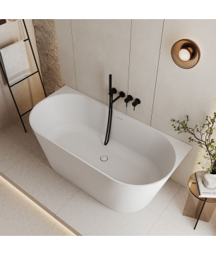 Wanna przyścienna z konglomeratu 160×75 cm – biały mat  | WALL