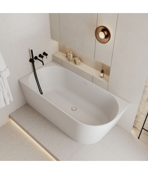copy of Wanna wolnostojąca narożna lewa z konglomeratu 160 x 75 cm WALL z przelewem typu SLIM