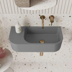 Wall-mounted / countertop semi-circular concrete washbasin with shelf without faucet hole 65 x 30 cm LARMO | Various colors