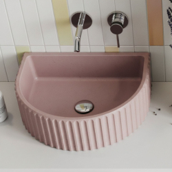 Wall-mounted / countertop semi-circular concrete washbasin without faucet hole 45 x 36 cm MUSLIN | Various colors