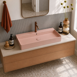 Umywalka ceramiczna nablatowa / wisząca różowa z półką i otworem na baterie 80 x 45 cm LERA pink