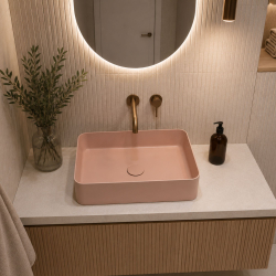 Umywalka nablatowa LERA Pink 50×35 cm – różowa, bez otworu na baterię