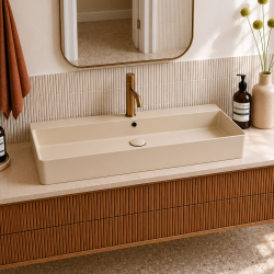 Umywalka ceramiczna nablatowa / wisząca beżowa z półką i otworem na baterie 100 x 45 cm LERA Ivory