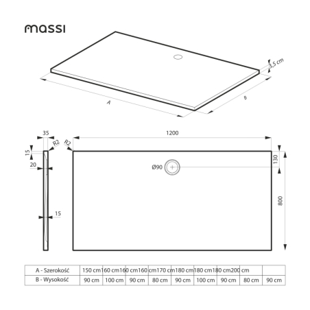 Brodzik RONA prostokątny XXL 150 x 90 cm – biały i beżowy, mat i połysk