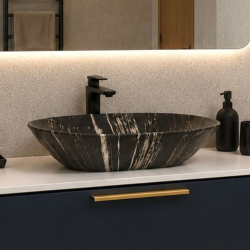 Umywalka ceramiczna nablatowa marmurowa owalna czarna 60 x 42 cm MARMO black matt
