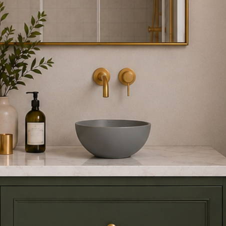 Umywalka ceramiczna nablatowa okrągła szara matowa bez otworu na baterię 32 cm MALO Grey z powłoką easy clean