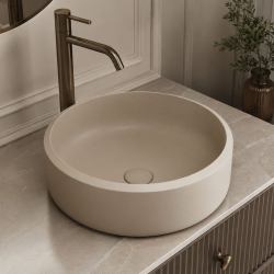 Massi Umywalka z konglomeratu nablatowa okrągła beżowa matowa 40 cm RONA Beige Matt