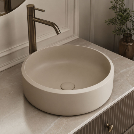 Massi Umywalka z konglomeratu nablatowa okrągła beżowa matowa 40 cm RONA Beige Matt