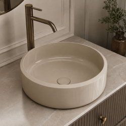 Massi Umywalka z konglomeratu nablatowa okrągła beżowa matowa 40 cm RONA Beige Matt