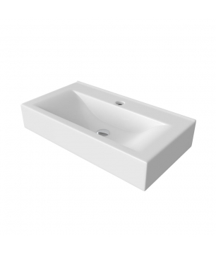 Umywalka ceramiczna nablatowa prostokątna biała z otworem na baterię 60 x 33 cm LANO