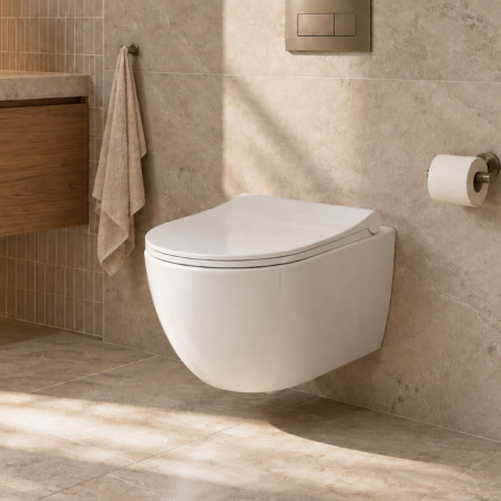 Miska WC wisząca LERA White – biała, bezkołnierzowa, z deską Slim