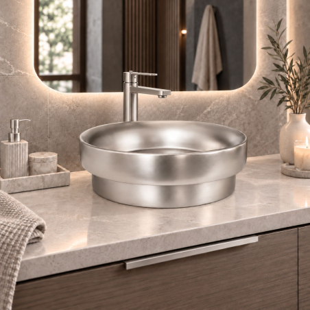 Umywalka ceramiczna nablatowa okrągła srebrna mat 40 cm ARI SILVER