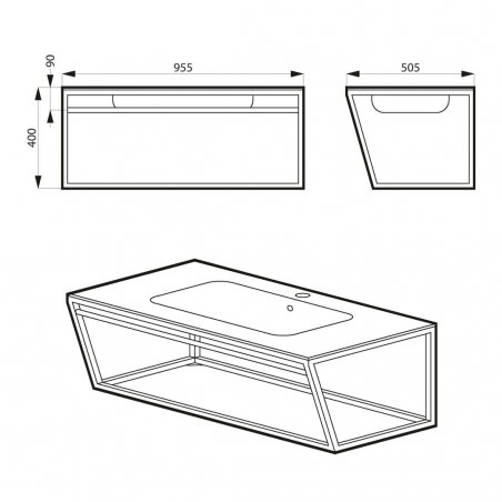 Uniwersalna konsola  wisząca CREATIVE pod umywalkę czarna 95 cm