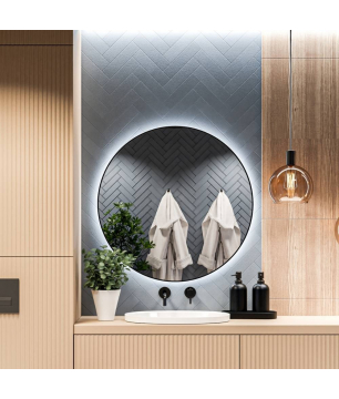 Lustro okrągłe podświetlane z sensorem w czarnej ramie 100 cm VALO Slim LED Black