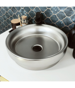 Umywalka ceramiczna nablatowa okrągła srebrna mat 40 cm ARI SILVER