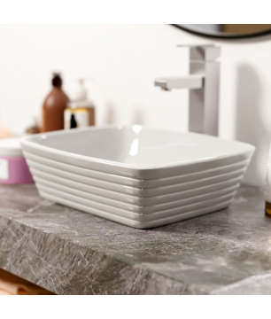 Umywalka ceramiczna nablatowa biała prostokątna ryflowana 50 x 38 cm NUMA