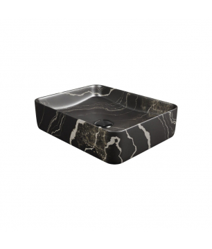 Umywalka ceramiczna nablatowa marmurowa prostokątna czarna 50 x 39 cm MARBE BLACK