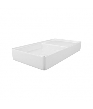 Umywalka ceramiczna nablatowa prostokątna biała z dużą półką na mydło 76 x 40 cm GERA