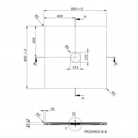 Brodzik DIAMO 80x80 szary z konglomeratu | MASSI