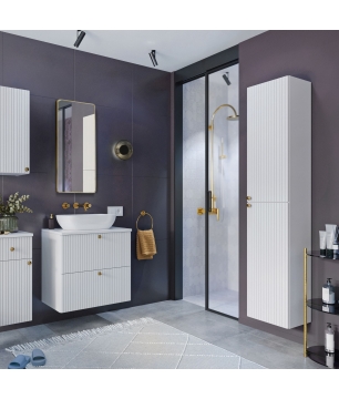 Szafka łazienkowa słupek wiszący biały ryflowany front 30 x 30 x 160 cm UMBRIA White