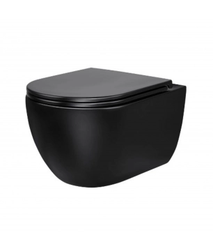 Miska WC wisząca bezkołnierzowa czarna CUSCO Black z deską wolnoopadającą typu Slim