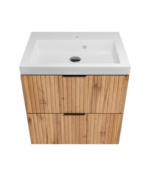 Szafka wisząca w kolorze naturalnego drewna z białą umywalką 60 x 46 cm ASTROS Light Oak