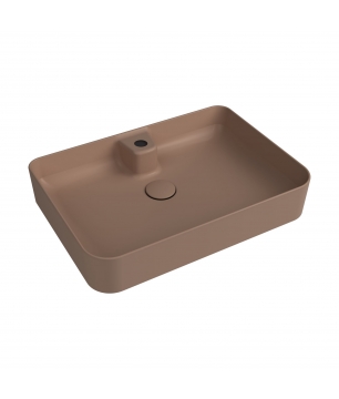 Umywalka ceramiczna nablatowa brązowa z otworem na baterie 60 x 42 cm LERA Cappuccino