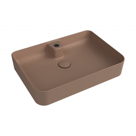 Umywalka ceramiczna nablatowa brązowa z otworem na baterie 60 x 42 cm LERA Cappuccino