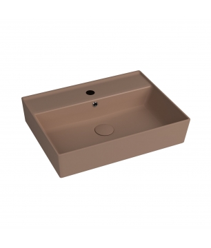 Umywalka ceramiczna nablatowa / wisząca brązowa z półką i otworem na baterie 60 x 45 cm LERA Cappuccino