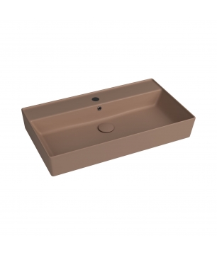 Umywalka nablatowa/wisząca LERA Cappuccino 80×45 cm – brązowa, z półką i otworem na baterię