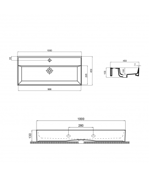 Umywalka nablatowa/wisząca LERA Cappuccino 100×45 cm – brązowa, z półką i otworem na baterię