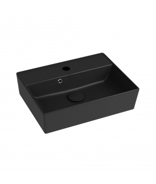 Umywalka ceramiczna nablatowa / wisząca czarna z otworem na baterię i z półką 50x38 cm LERA Black