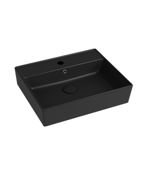 Umywalka ceramiczna nablatowa / wisząca czarna z półką i otworem na baterie 80x45 cm LERA Black