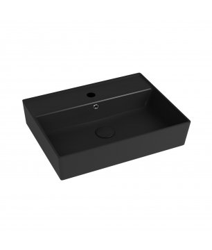 Umywalka nablatowa/wisząca LERA Black 60×45 cm – czarna, z półką i otworem na baterię
