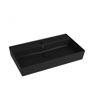 Umywalka ceramiczna nablatowa / wisząca czarna z półką i otworem na baterie 80x45 cm LERA Black
