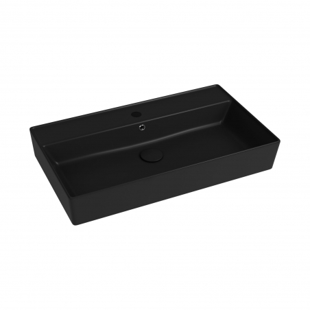 Umywalka nablatowa/wisząca LERA Black 80×45 cm – czarna, z półką i otworem na baterię