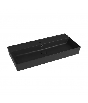 Umywalka ceramiczna nablatowa / wisząca czarna z półką i otworem na baterie 100x45 cm LERA Black